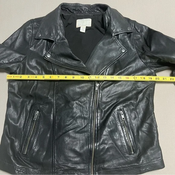 Caslon Black Leather Moto Jacket Women Large Removable Hood - Picture 12 of 16